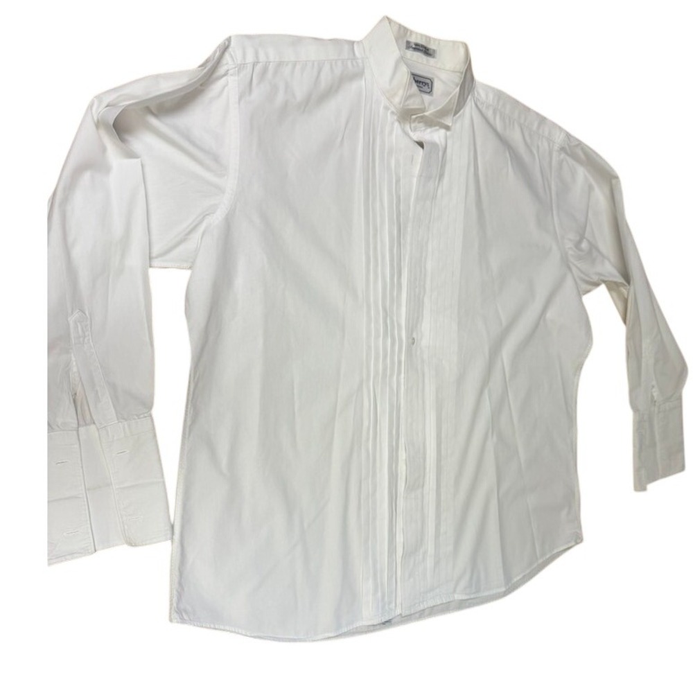 Burberrys of London Men White Pleated Bib Tuxedo Shirt 17.5-35 Cotton USA STAINS